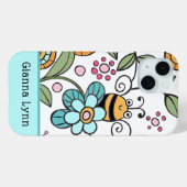 Coques Case-Mate iPhone Retro-Style Floral Bumble Bee Monogram (Verso (horizontal))