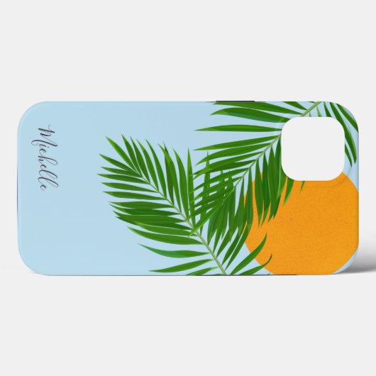 Coques Case-Mate iPhone Retro Tropical Sun Palm Feuille Blue Minimal Nom (Verso (horizontal))