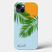 Coques Case-Mate iPhone Retro Tropical Sun Palm Feuille Blue Minimal Nom (Verso)