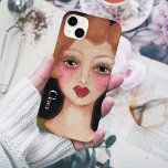 Coque Pour iPhone 14 Plus Retro Whimsical Boho Vintage Inspiré Art Ajouter u<br><div class="desc">Cette peinture mixte a été inspirée par les illustrations trouvées dans les publicités de maquillage vintages des années 1940. Cette belle tête rouge aux lèvres rouges audacieuses est sur un arrière - plan noir velouté et porte une chemise verte olive pour compléter la palette de couleurs douces et se prête...</div>