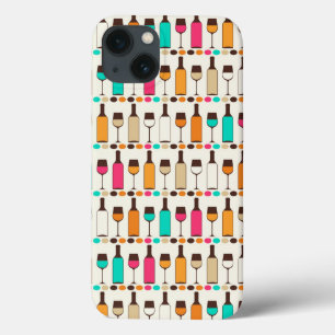 Etui iPhone 13 Rétros bouteilles et verres de vin