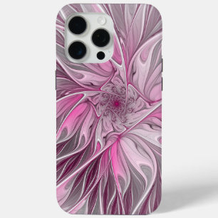 Coque iPhone 15 Pro Max Rêve de fleur rose fractal, Motif d'Imaginaire flo
