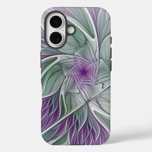 Coques Case-Mate iPhone Rêve de fleurs, Abstrait violet vert Fractal Art (Verso)