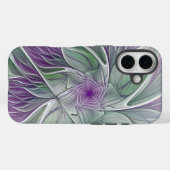 Coques Case-Mate iPhone Rêve de fleurs, Abstrait violet vert Fractal Art (Verso (horizontal))