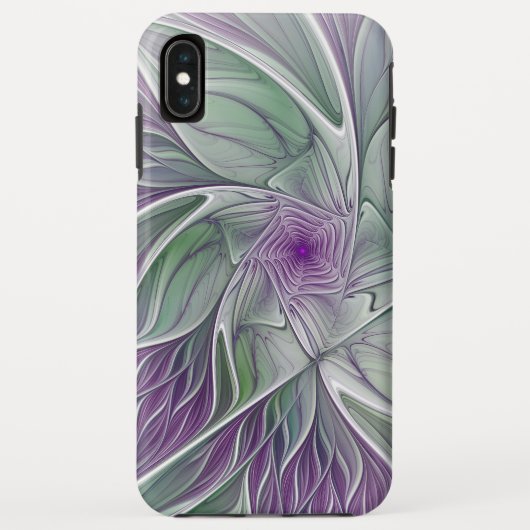 Coques Case-Mate iPhone Rêve de fleurs, Abstrait violet vert Fractal Art (Dos)