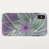 Coques Case-Mate iPhone Rêve de fleurs, Abstrait violet vert Fractal Art (Dos (Horizontal))
