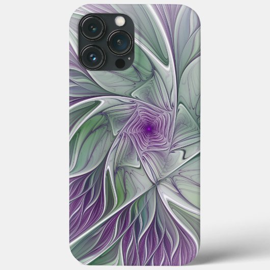 Coques Case-Mate iPhone Rêve de fleurs, Abstrait violet vert Fractal Art (Verso)