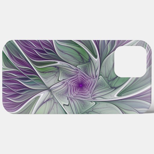 Coques Case-Mate iPhone Rêve de fleurs, Abstrait violet vert Fractal Art (Verso (horizontal))