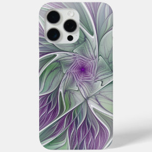 Coque iPhone 15 Pro Max Rêve de fleurs, Abstrait violet vert Fractal Art