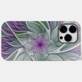 Coques Case-Mate iPhone Rêve de fleurs, Abstrait violet vert Fractal Art (Verso (horizontal))