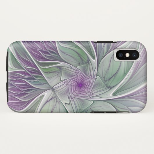Coques Case-Mate iPhone Rêve de fleurs, Abstrait violet vert Fractal Art (Dos (Horizontal))