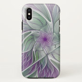 Coques Case-Mate iPhone Rêve de fleurs, Abstrait violet vert Fractal Art (Dos)