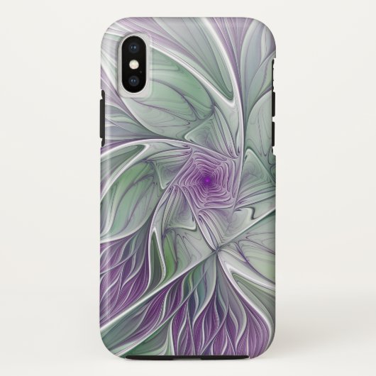 Coques Case-Mate iPhone Rêve de fleurs, Abstrait violet vert Fractal Art (Dos)
