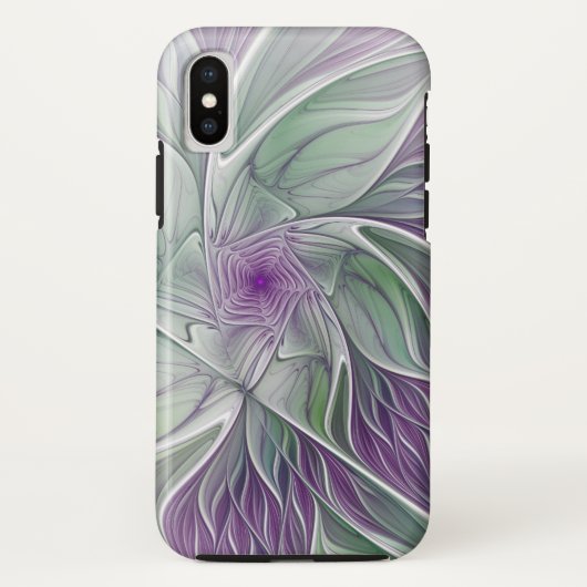 Coques Case-Mate iPhone Rêve de fleurs, Abstrait violet vert Fractal Art (Dos)