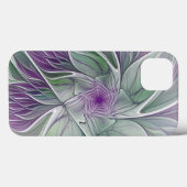 Coques Case-Mate iPhone Rêve de fleurs, Abstrait violet vert Fractal Art (Verso (horizontal))