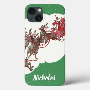 Case-Mate iPhone Case Réveillon de Noël Vintage, Père Noël Rétro à Sleig