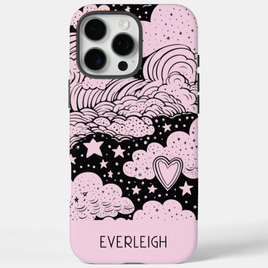 Coques Case-Mate iPhone Rêves célestes Doodles rose noir (Verso)