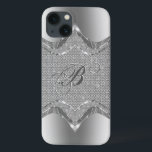 Etui iPhone Case-Mate Revêtement métallique argenté avec Diamants Motif<br><div class="desc">Tons argentés brillant look métallique avec diamants motif 2. monogramme personnalisé et optionnel.</div>