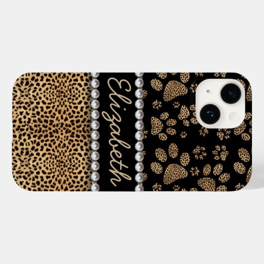 Coques Case-Mate iPhone Rhinestone des Empreintes de pattes léopard (Verso (horizontal))