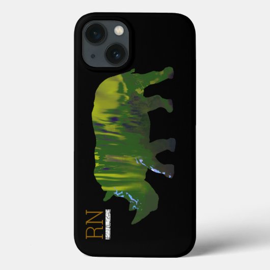 Coques Case-Mate iPhone rhinocéros vert monogrammé (Verso)