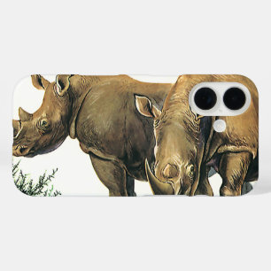 Coques iPhone 16 Rhinos ou Rhinoceros vintages, Animaux sauvages de