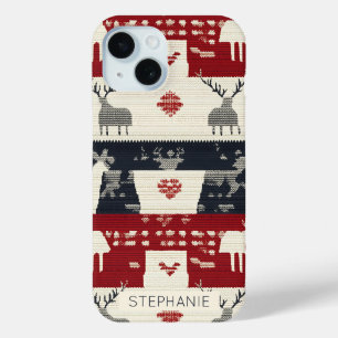 Coque Pour iPhone 15 Rindeer nordique rustique et flocon de neige Mot