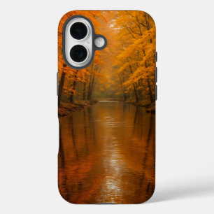 Coques iPhone 16 Rivière calme qui traverse la forêt d'automne