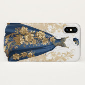 Coques Case-Mate iPhone Robe de salle de bal bleu et or (Dos (Horizontal))