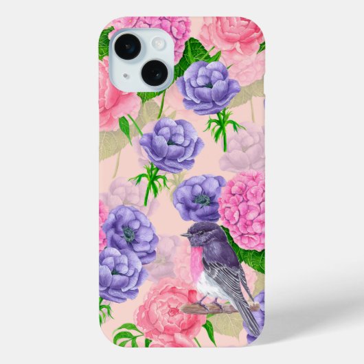 Coques Case-Mate iPhone Robin et fleurs, motif aquarelle (Verso)