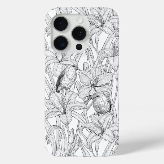 Coques Case-Mate iPhone Robins et fleurs de lys, noir et blanc (Verso)