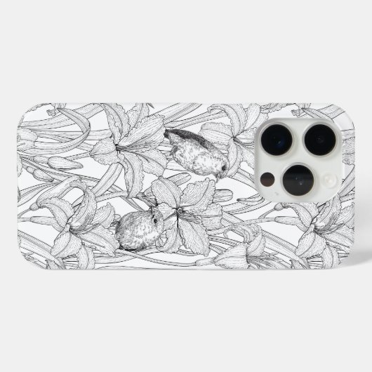 Coques Case-Mate iPhone Robins et fleurs de lys, noir et blanc (Verso (horizontal))