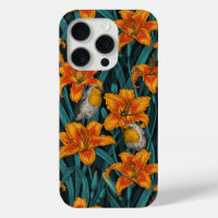 Robins et fleurs de lys, orange et bleu