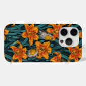 Coques Case-Mate iPhone Robins et fleurs de lys, orange et bleu (Verso (horizontal))