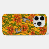 Coques Case-Mate iPhone Robins et fleurs de lys, orange et vert (Verso (horizontal))