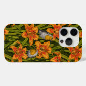 Coques Case-Mate iPhone Robins et fleurs de lys, orange et vert foncé (Verso (horizontal))