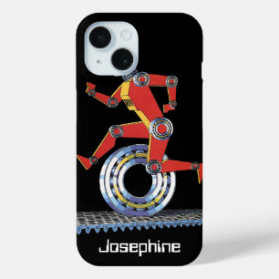 Coque Pour iPhone 15 Robot de science-fiction vintage courant avec roue