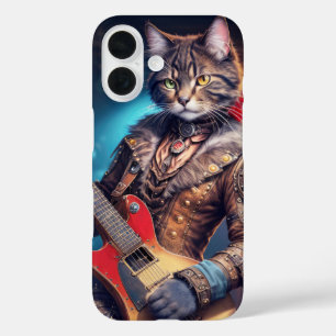 Coques iPhone 16 Rocky Cat jouant de la guitare électrique sur la c