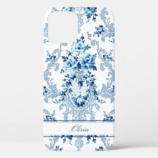 Coques Case-Mate iPhone Rococo bleu & blanc Floral (Verso)