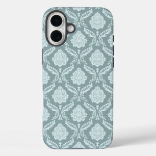 Coques iPhone 16 Plus Rococo Damassé Rpt Motif Œuf de Canard Bleu+Turquo