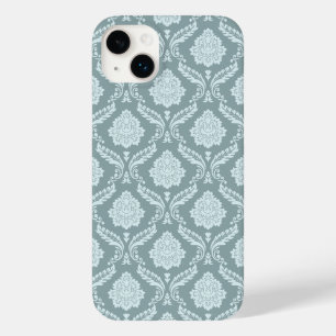 Coque Pour iPhone 14 Plus Rococo Damassé Rpt Motif Œuf de Canard Bleu+Turquo