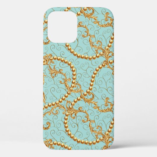 Coques Case-Mate iPhone Rococo éléments dorés sans couture motif. Texte or (Verso)