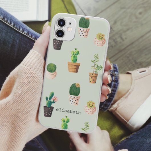 Coques Case-Mate iPhone Romantic Cute succulent cactus ajouter votre nom