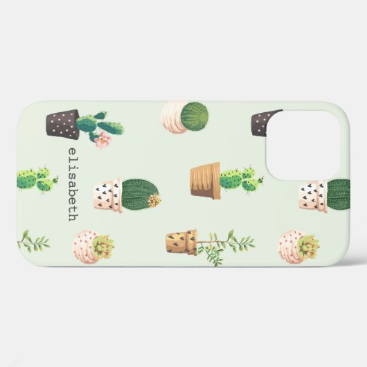 Coques Case-Mate iPhone Romantic Cute succulent cactus ajouter votre nom (Verso (horizontal))