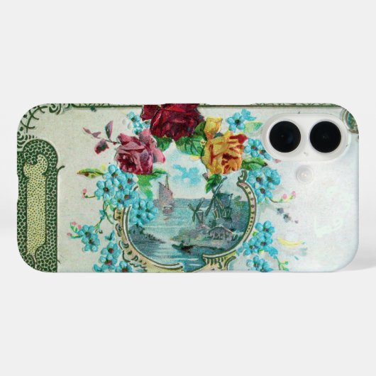 Coques Case-Mate iPhone ROMANTICA / ROSES ; FLEURS BLEUES AVEC OISEAU, bla (Verso (horizontal))