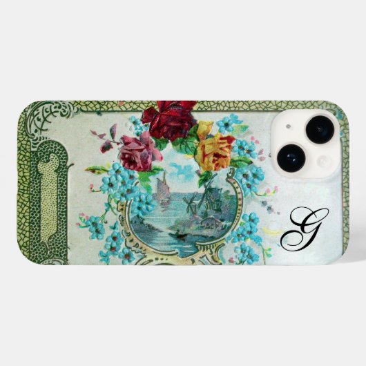 Coques Case-Mate iPhone ROMANTICA Roses rouges, Monogramme floral de bord  (Verso (horizontal))