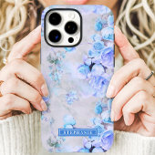 Coques Case-Mate iPhone Romantique Bleu et Gris Nom Floral