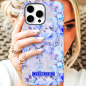 Coques Case-Mate iPhone Romantique Bleu et Lavande Floral Nom
