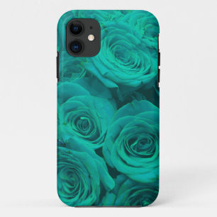 Coques Pour iPhone Romantique élégant turquoise - roses verts