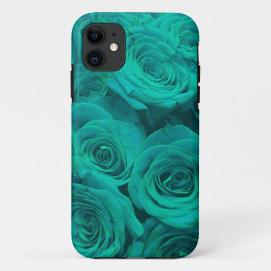 Coques Case-Mate iPhone Romantique élégant turquoise - roses verts (Dos)