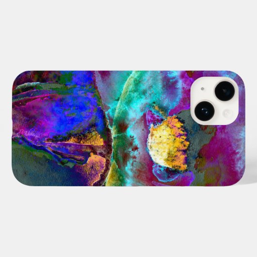 Coques Case-Mate iPhone Romantique élégant violet turquoise peinture de fl (Verso (horizontal))